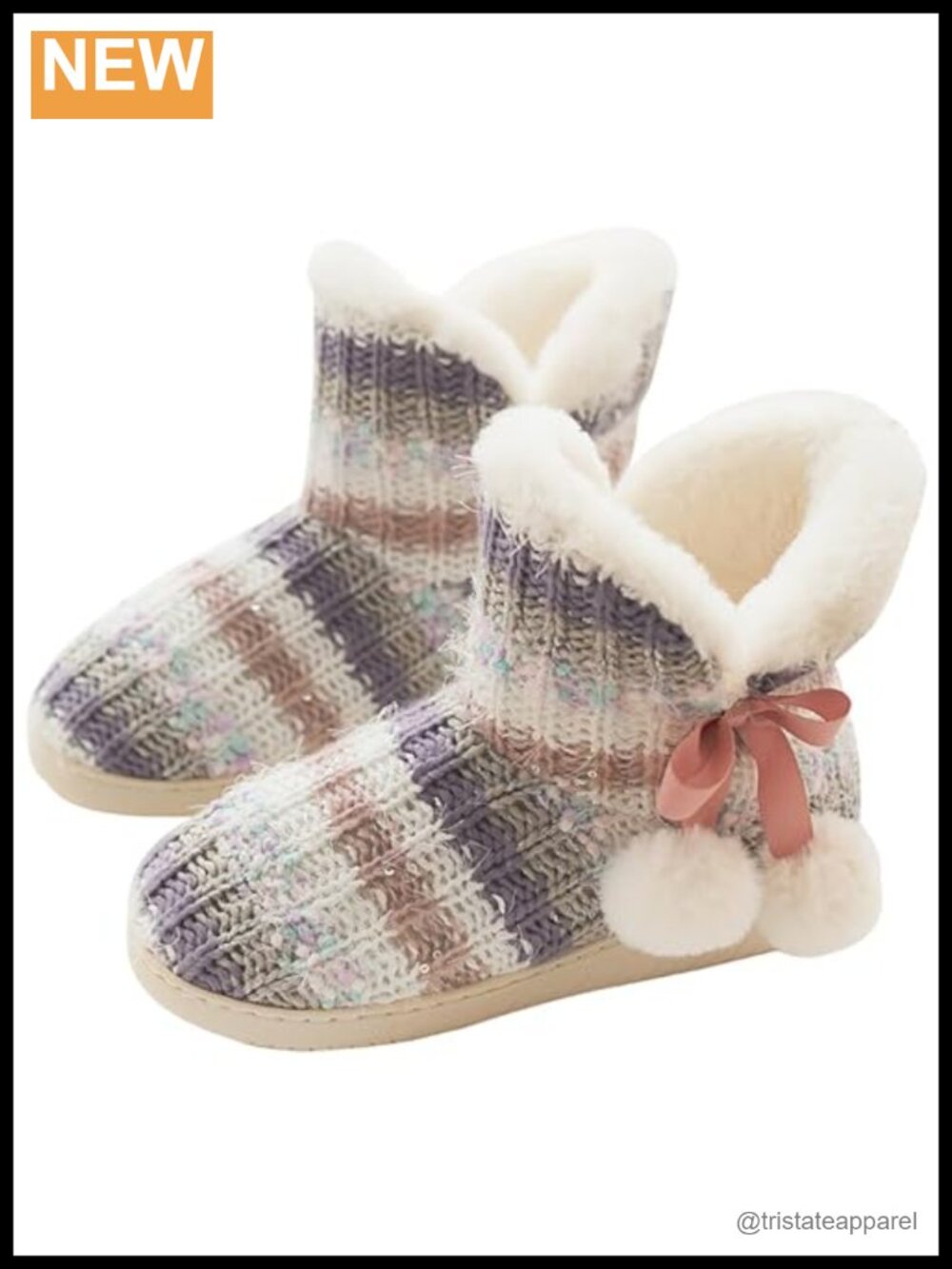 Womens Slipper Boots Knit Plush Faux Fur Memory Foam Indoor Outdoor